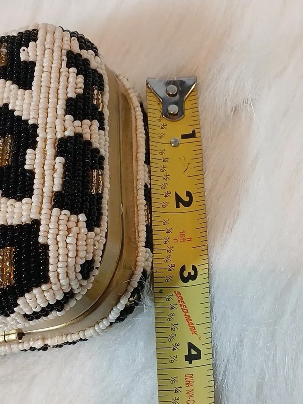 Beaded Leopard-Print Clutch in Black and Cream with Gold Accent - Picture 5 of 5